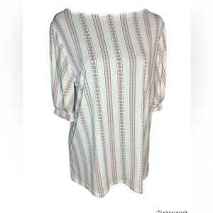 Misia Geometric Pattern Blouse - White and Pink